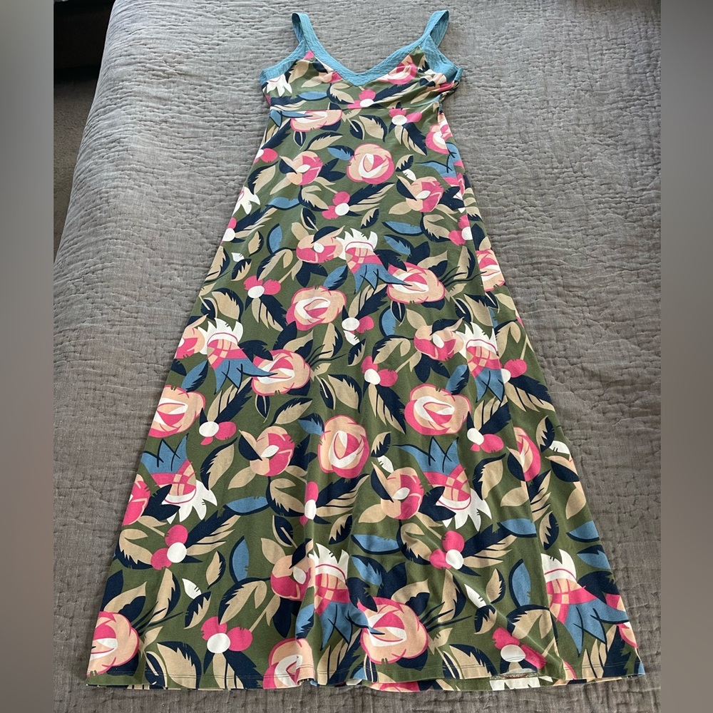 Boden Floral Maxi Dress Green Pink Cotton Blend Size 4 Reg Preppy Vintage - Picture 7 of 8